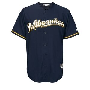 Majestic Navy and Gold Milwaukee Jersey